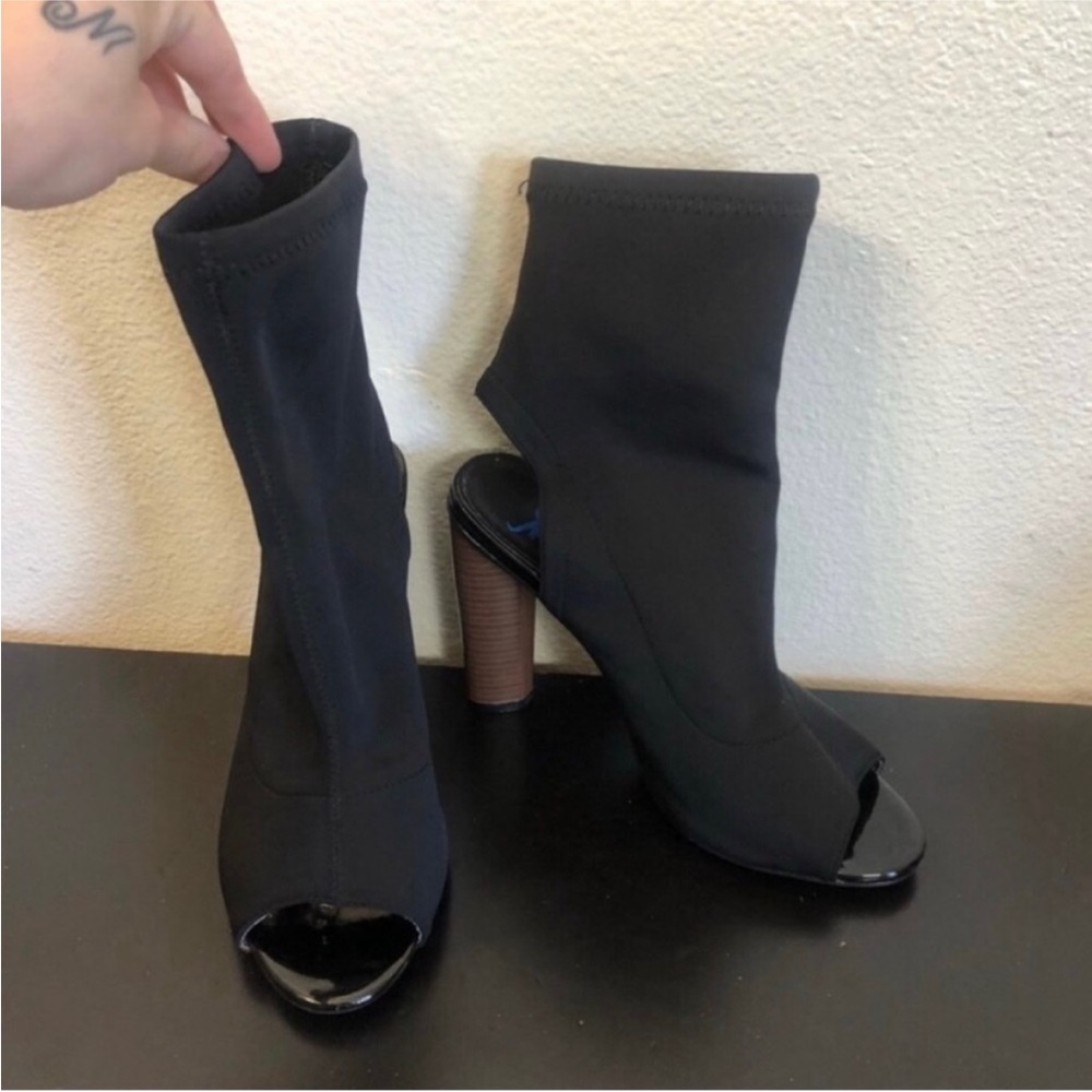 Shiekh Black Heeled Peep Toe Boots